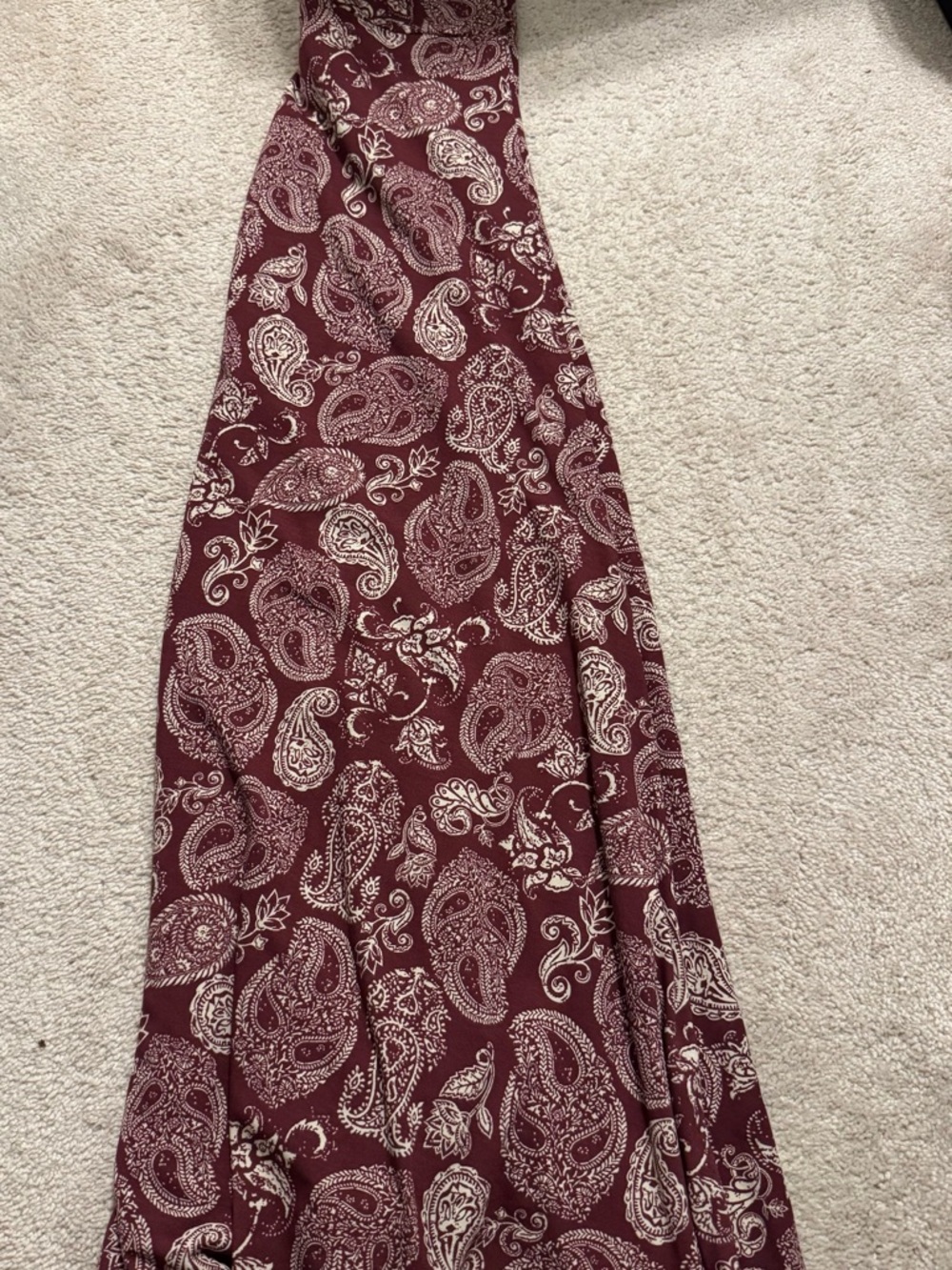LuLaRoe Burgundy Paisley Maxi Skirt with Cream Print